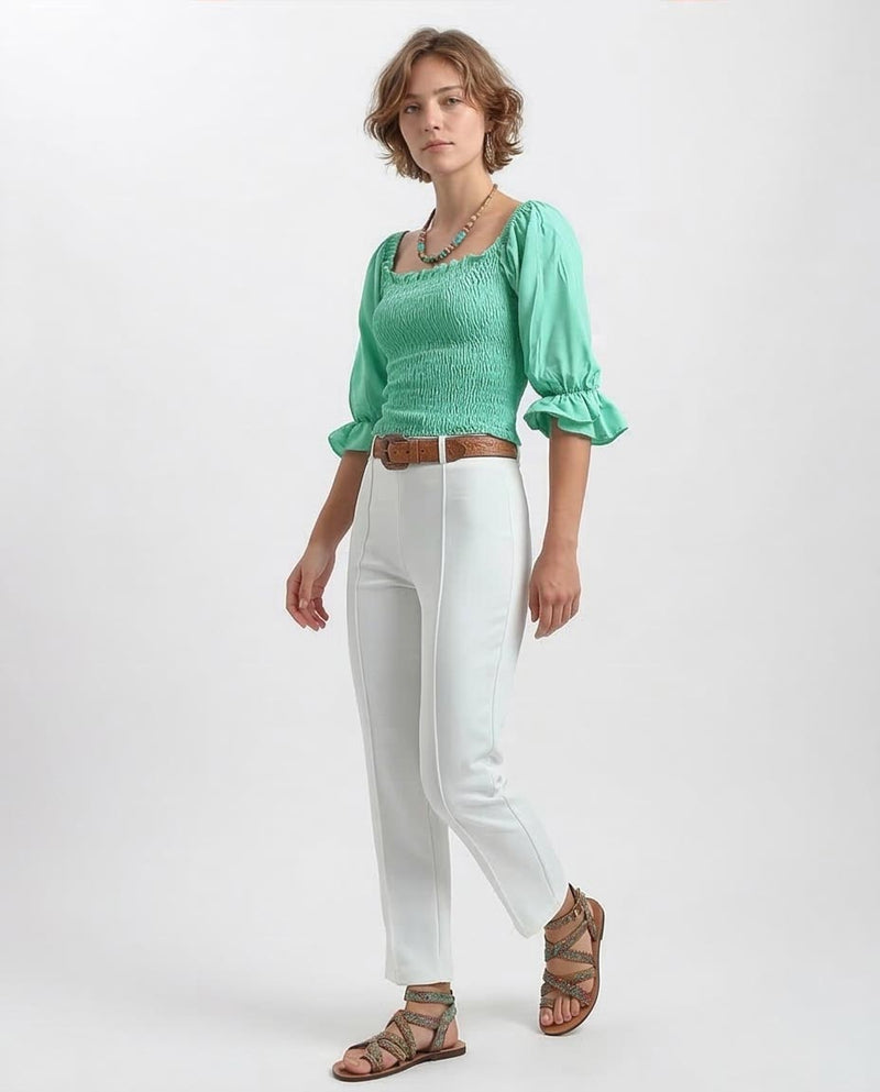 Ravin Women’s Smocked Puff-Sleeve Blouse in Mint Green - O192515