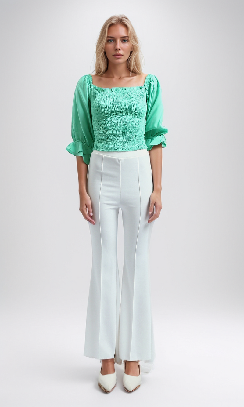 O192515 Long Sleeve Tunic Solid Color Blouse - Light Green