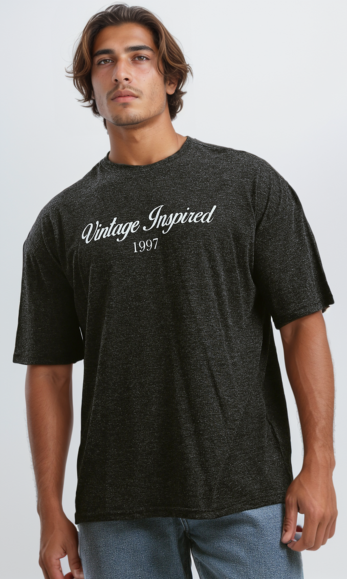 O192538 "Vintage Inspired" Heather Black Casual Tee