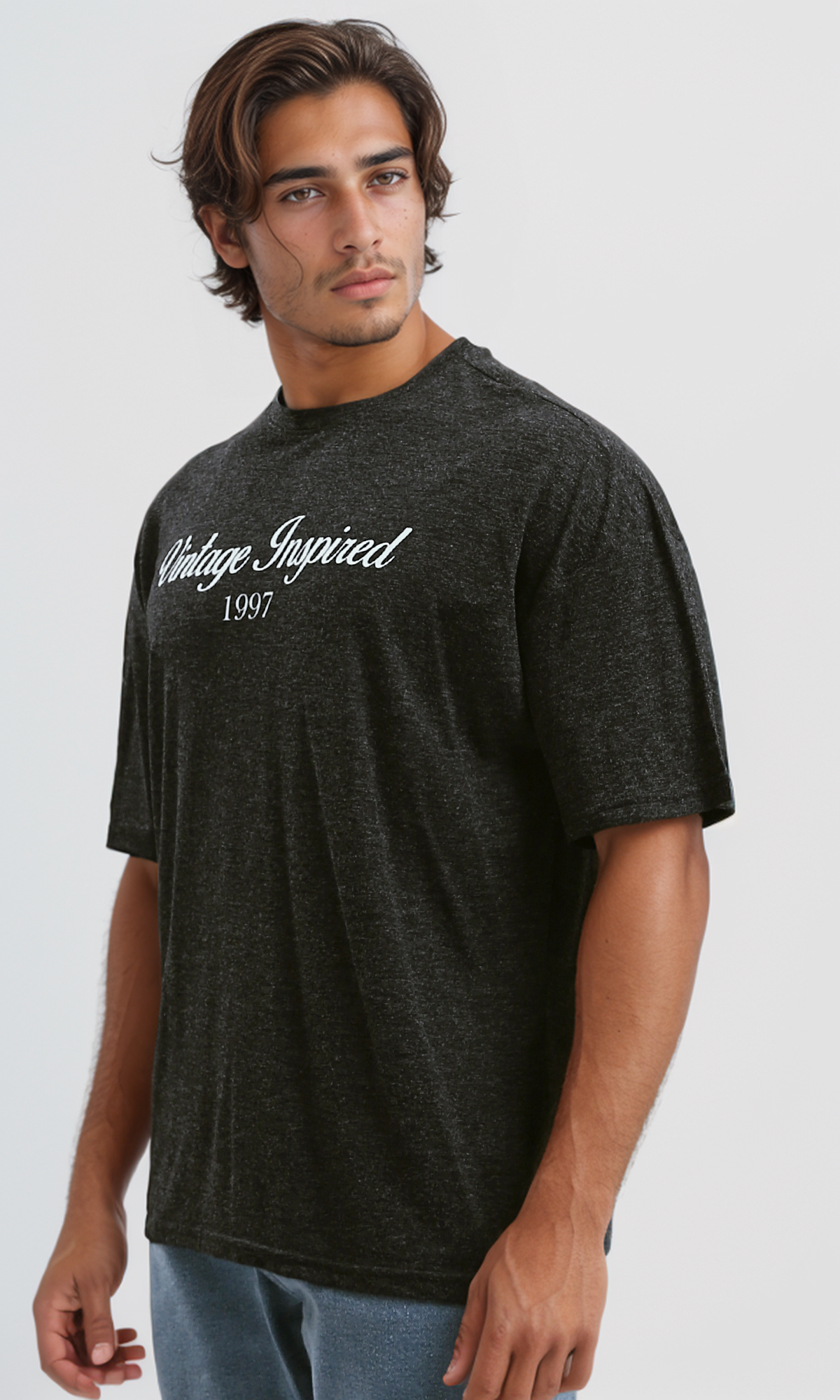 O192538 "Vintage Inspired" Heather Black Casual Tee