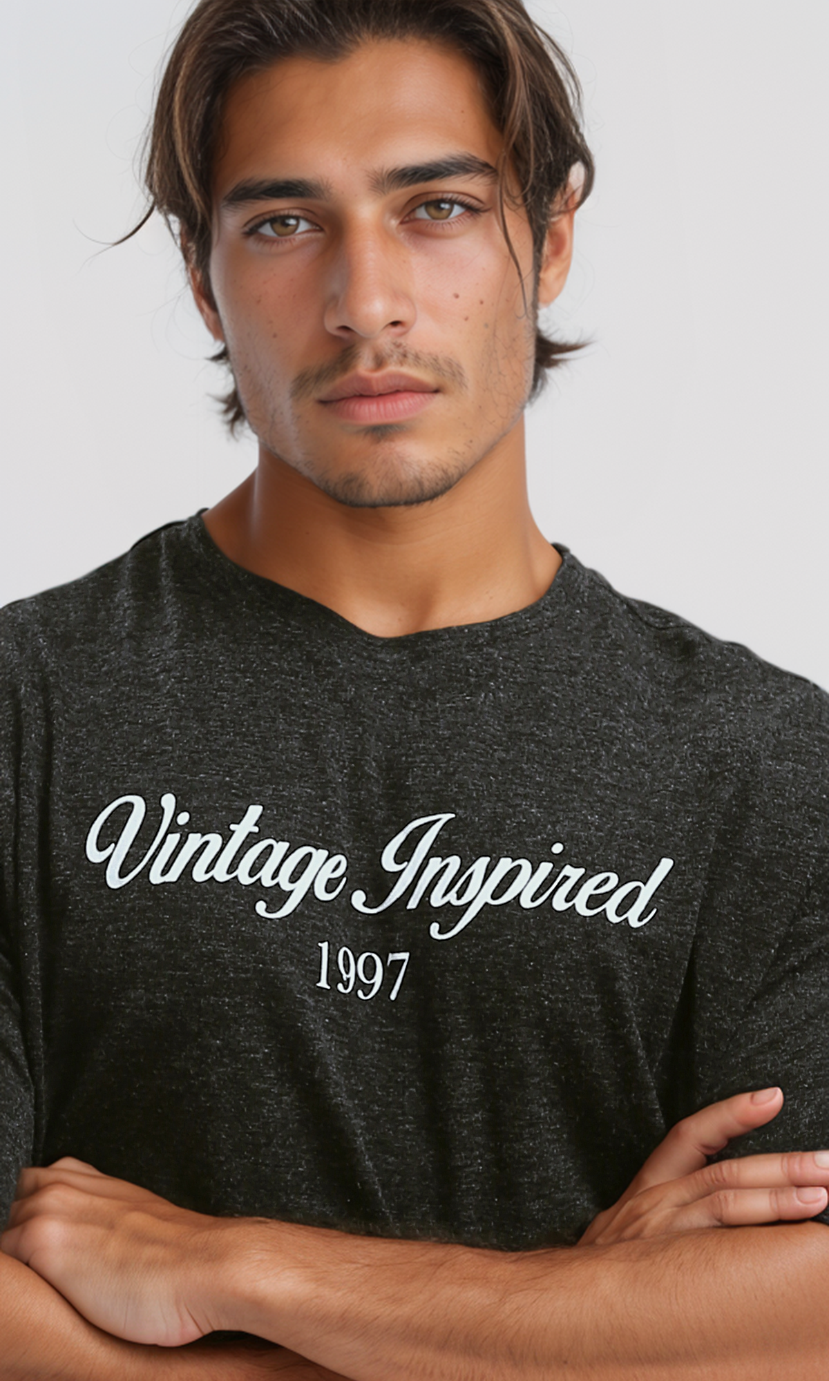 O192538 "Vintage Inspired" Heather Black Casual Tee