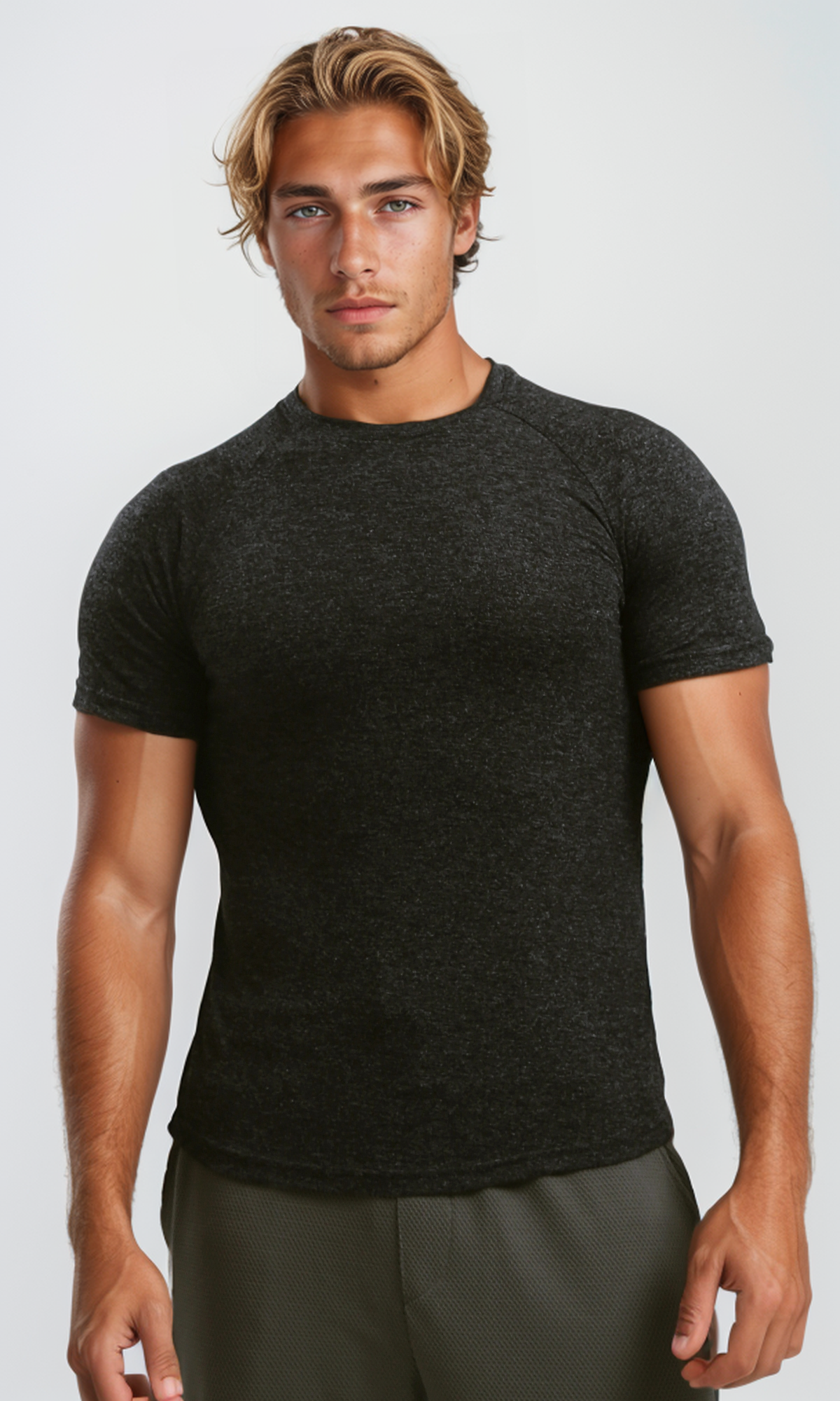 O192539 Regular Fit Heather Black Basic Tee