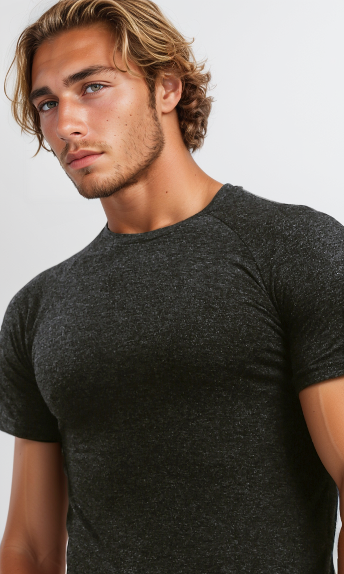 O192539 Regular Fit Heather Black Basic Tee