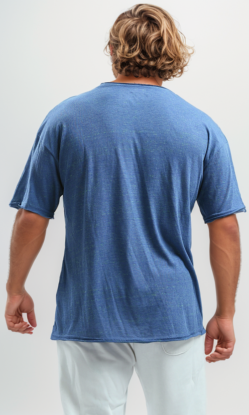 تي شيرت صيفي هيذر أزرق بأكمام للكوع