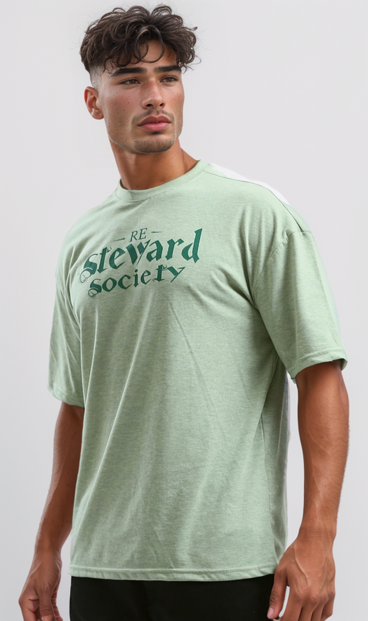 O192543 Elbow Sleeves Summer Tee With Relaxed Fit - Heather Green