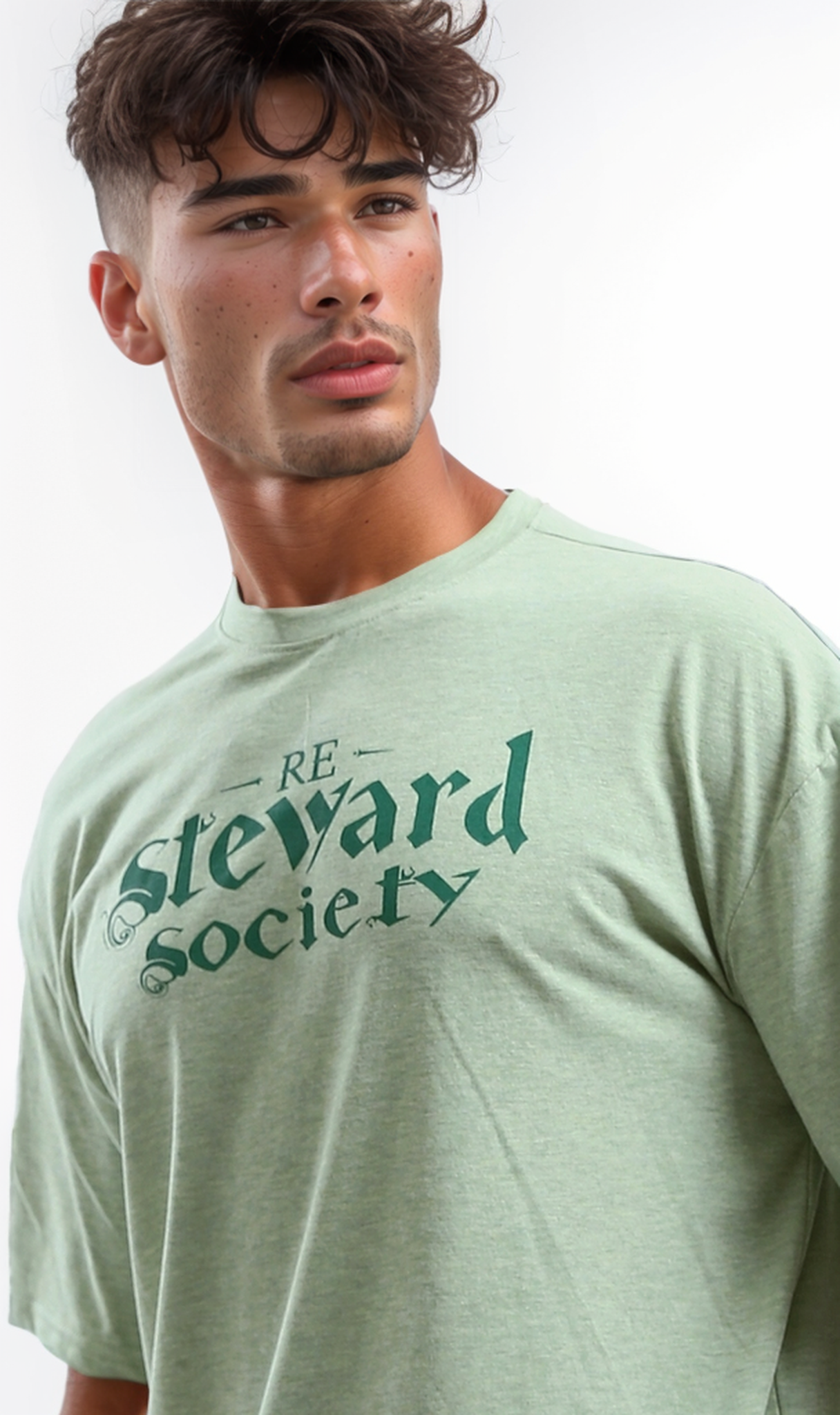 O192543 Elbow Sleeves Summer Tee With Relaxed Fit - Heather Green