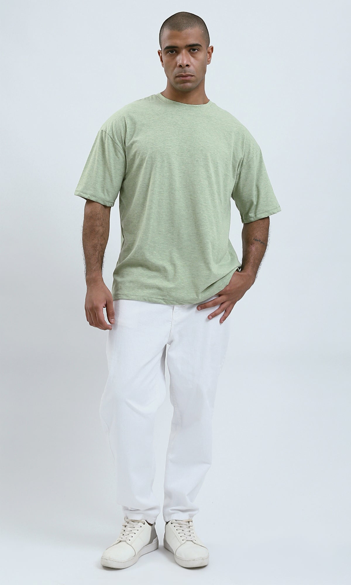 O192544 - Summer Round Neck Heather Green Cotton Tee