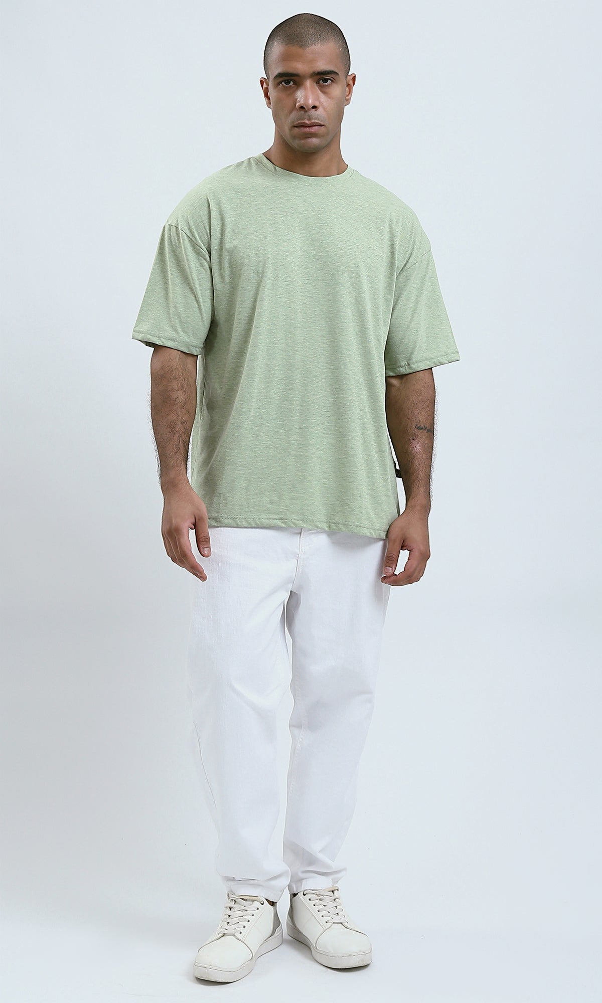 O192544 - Summer Round Neck Heather Green Cotton Tee