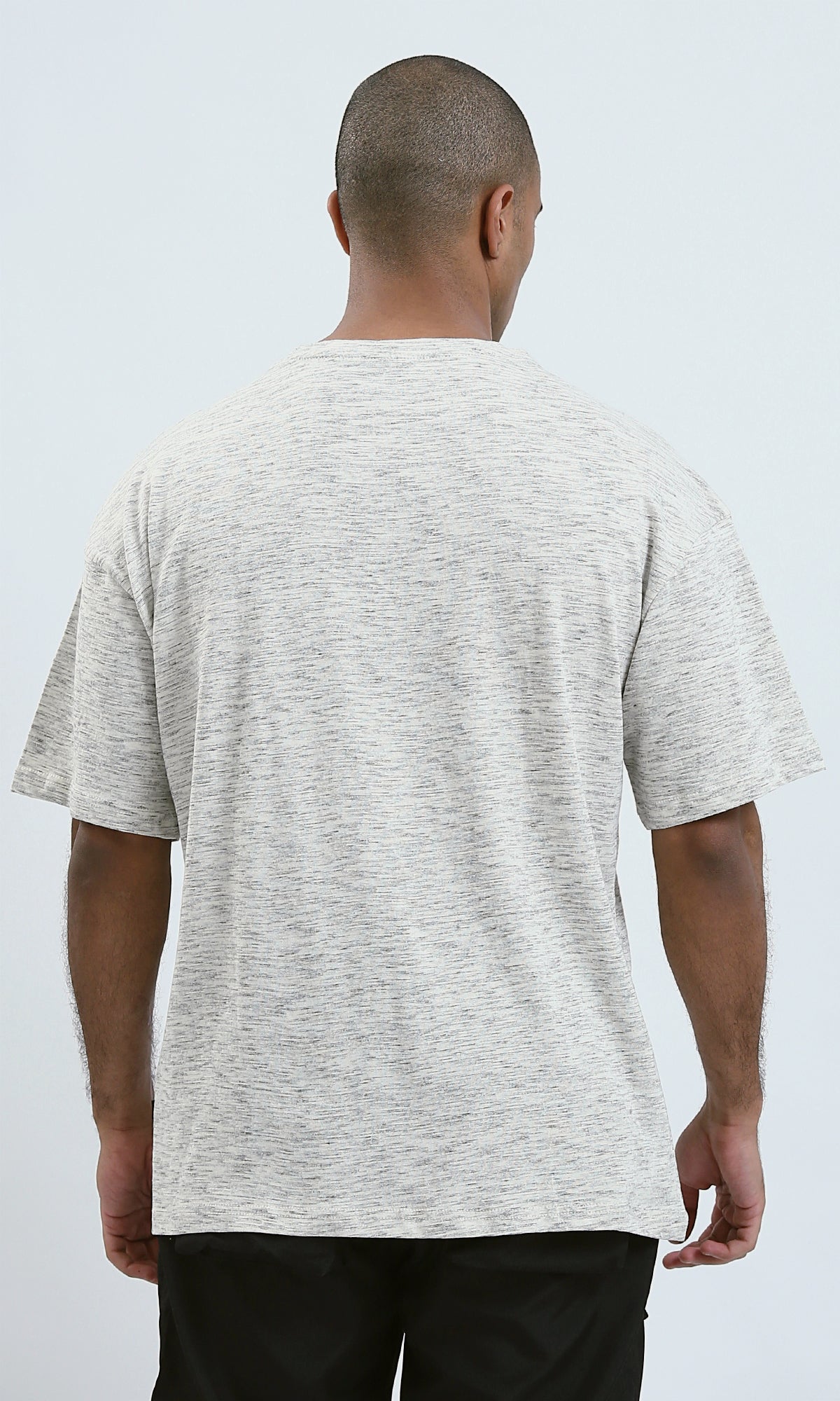 O192548 - Heather Off-White Relaxed Fit Tee with Elbow-Sleeves