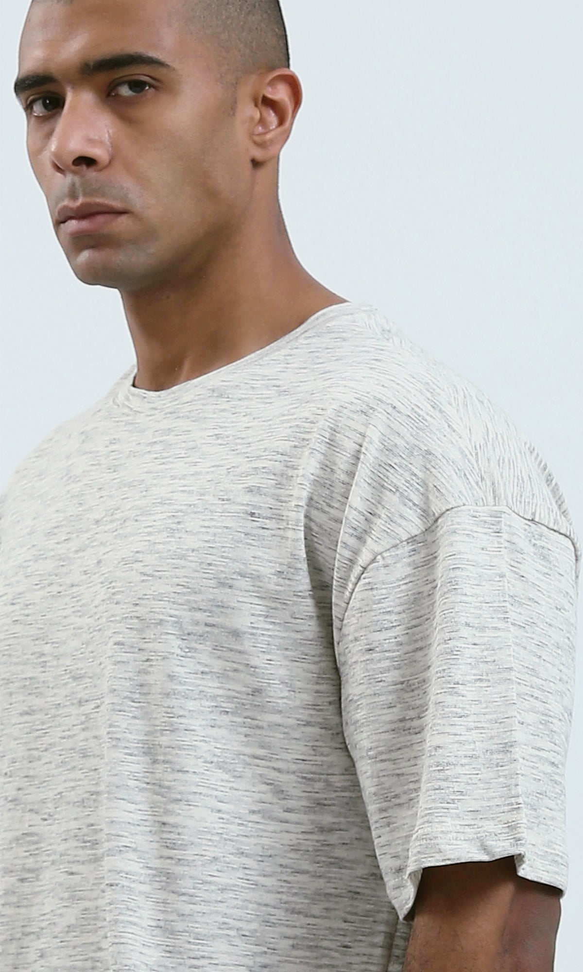 O192548 - Heather Off-White Relaxed Fit Tee with Elbow-Sleeves