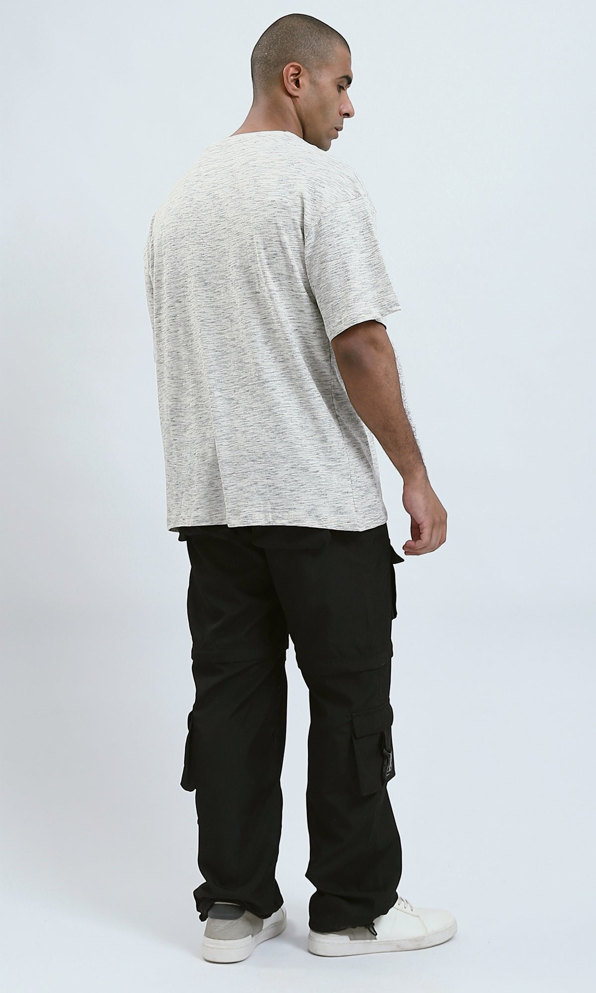 O192548 - Heather Off-White Relaxed Fit Tee with Elbow-Sleeves