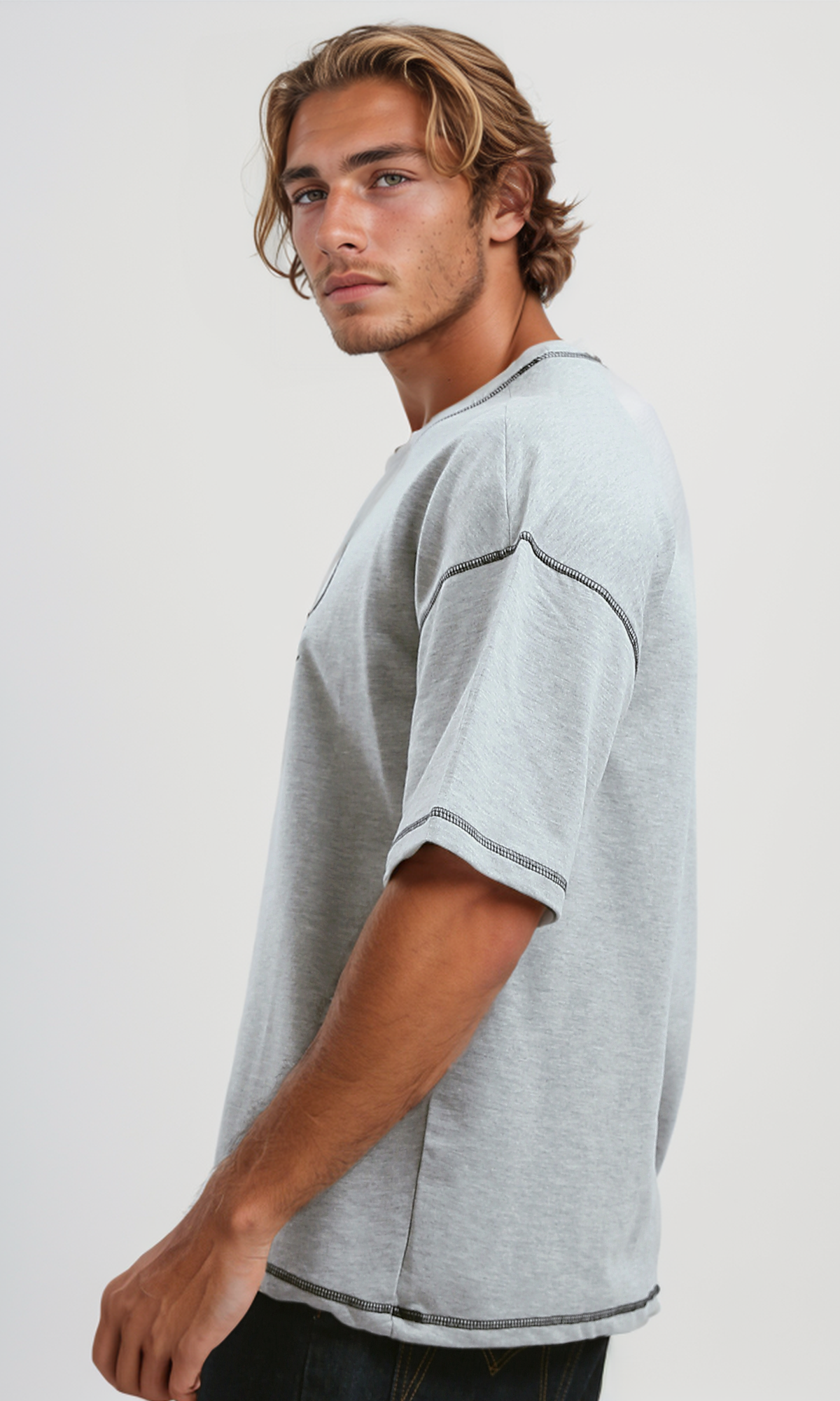 O192564 Front Print Heather Light Grey Summer Tee