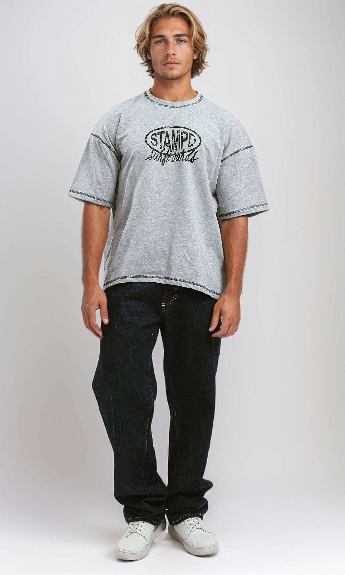 O192564 Front Print Heather Light Grey Summer Tee