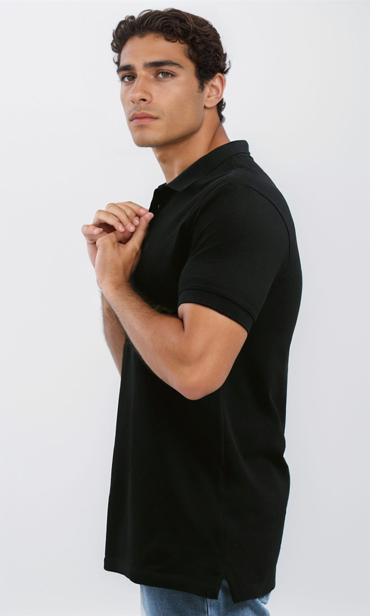 O192570 Regular Fit Black Solid Buttoned Polo Shirt
