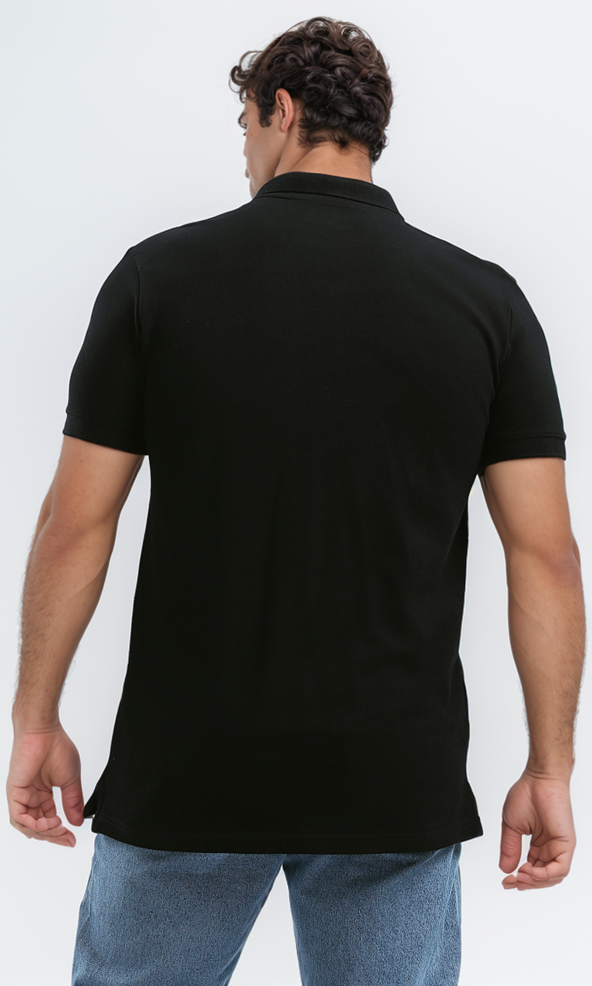O192570 Regular Fit Black Solid Buttoned Polo Shirt