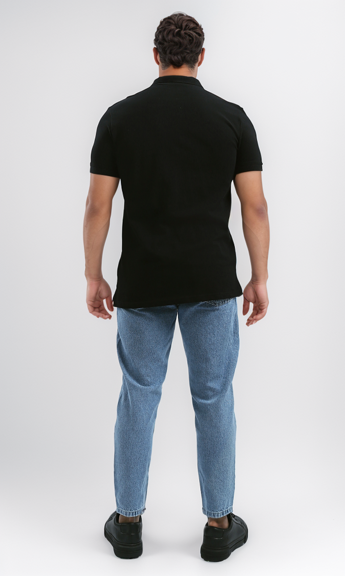 O192570 Regular Fit Black Solid Buttoned Polo Shirt