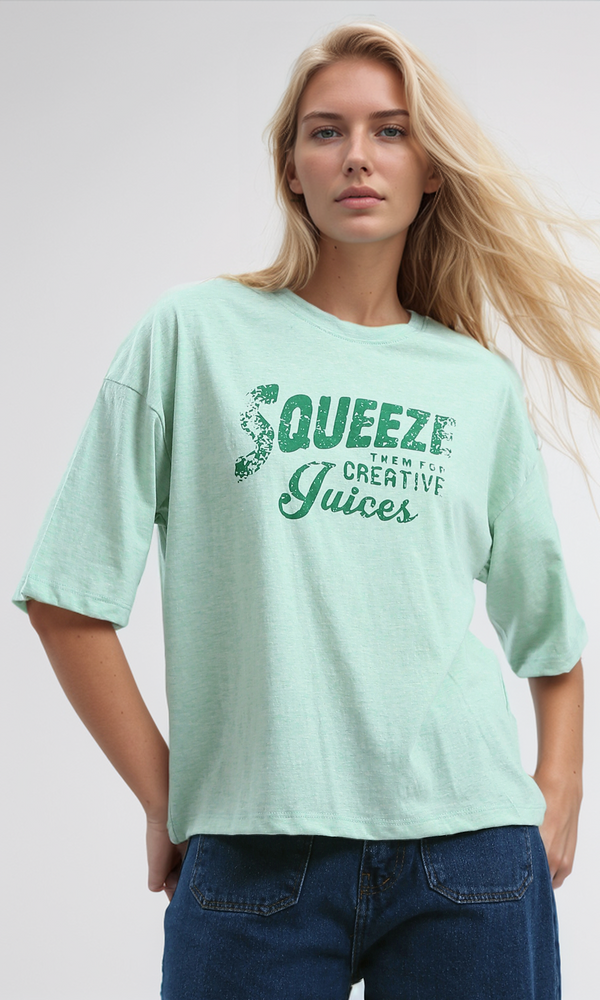 O192700 Mintgreen Elbow Sleeves Relaxed Fit Summer Tee