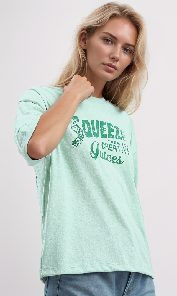 O192700 Mintgreen Elbow Sleeves Relaxed Fit Summer Tee