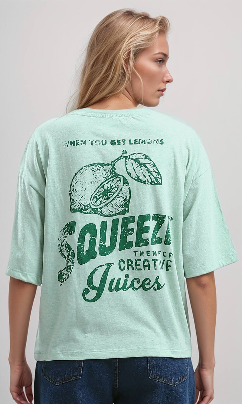O192700 Mintgreen Elbow Sleeves Relaxed Fit Summer Tee