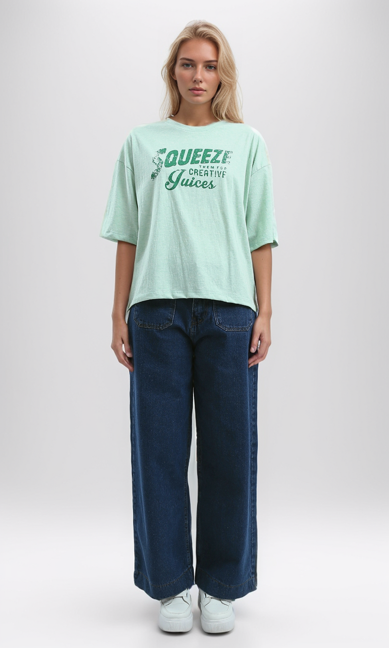 O192700 Mintgreen Elbow Sleeves Relaxed Fit Summer Tee