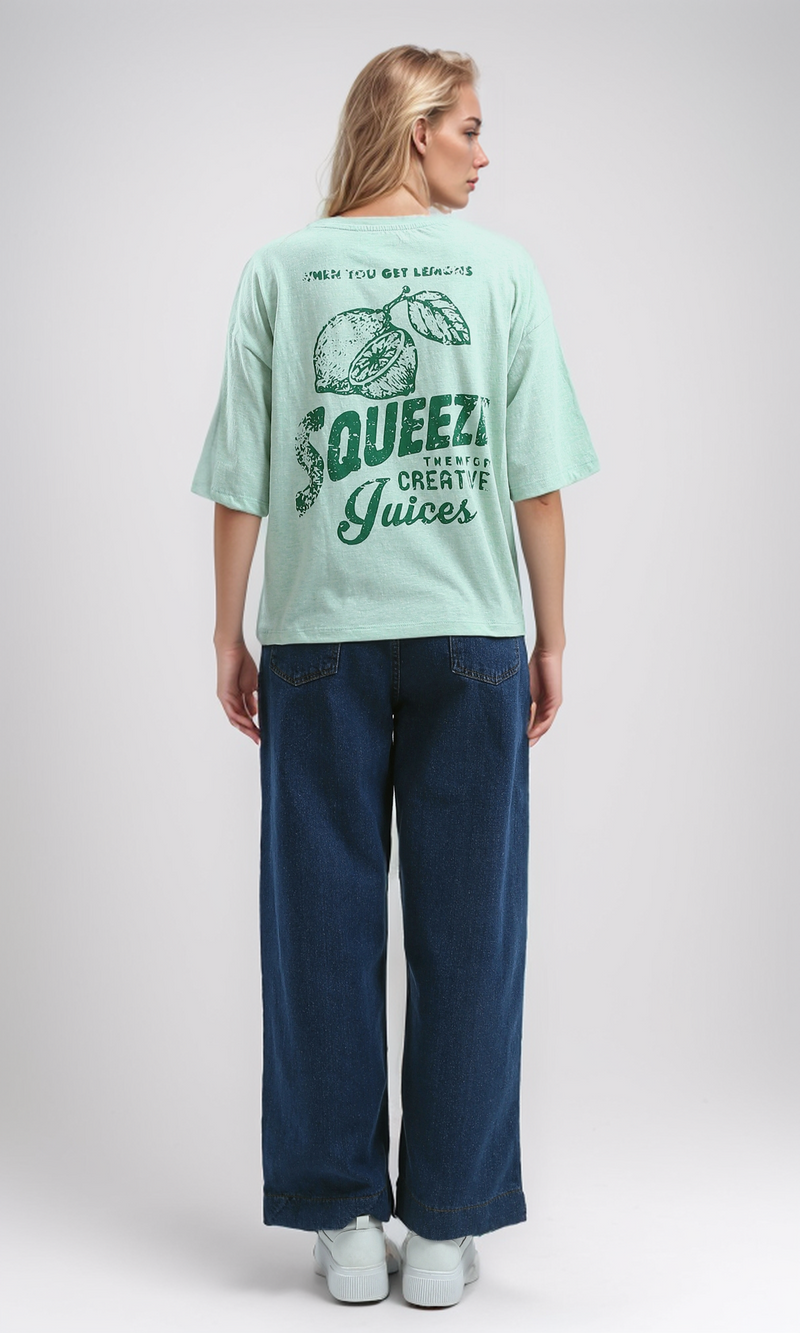 O192700 Mintgreen Elbow Sleeves Relaxed Fit Summer Tee