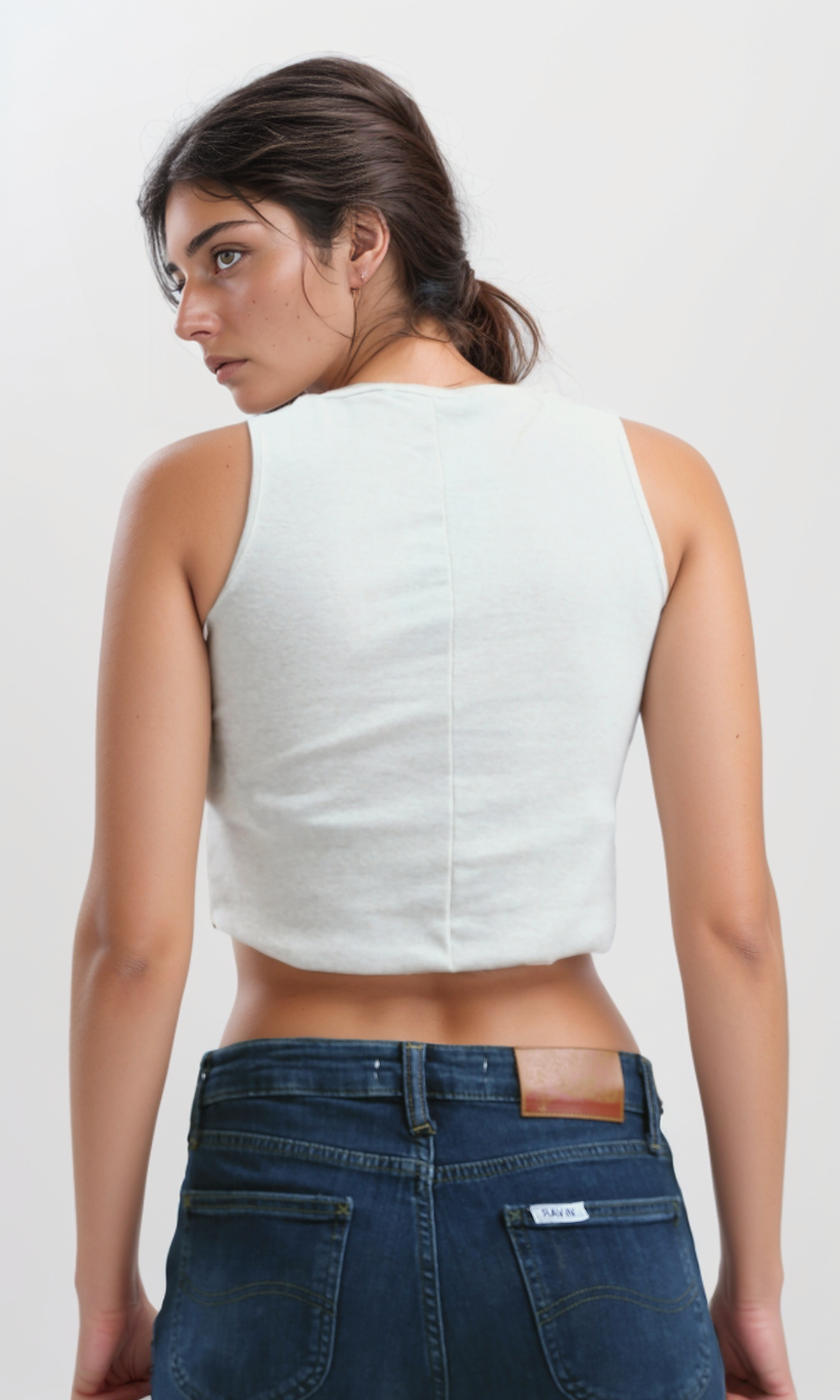O192706 Heather White Cropped Tank Top With Ripped Bottoms - Multicolor