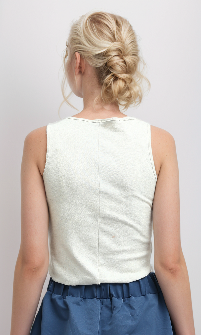 O192707 Ribbed Multicolor Fashionable Tank Top - Heather Off-White