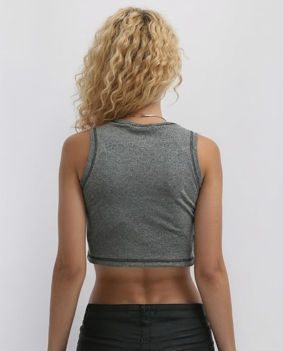 Heather Grey Heart Cut-Out Crop Tank Top - O192709