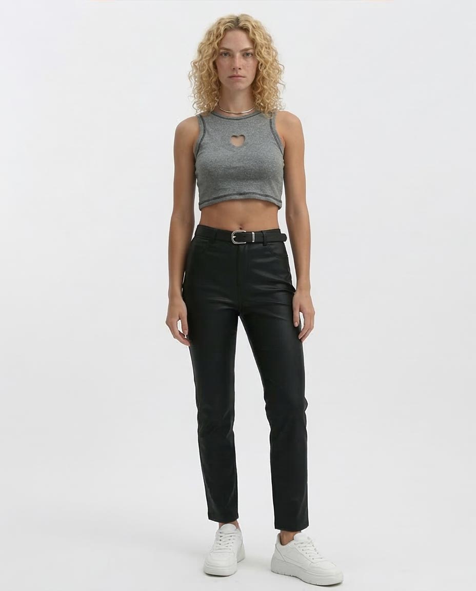 Heather Grey Heart Cut-Out Crop Tank Top - O192709