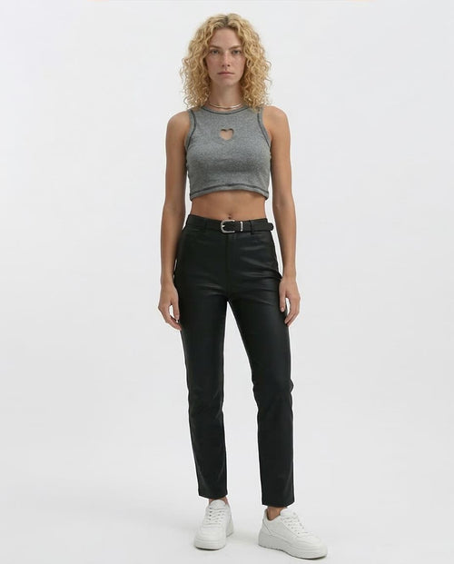 Ravin Heart-Cutout Ribbed Crop Tank in Heather Grey - O192709