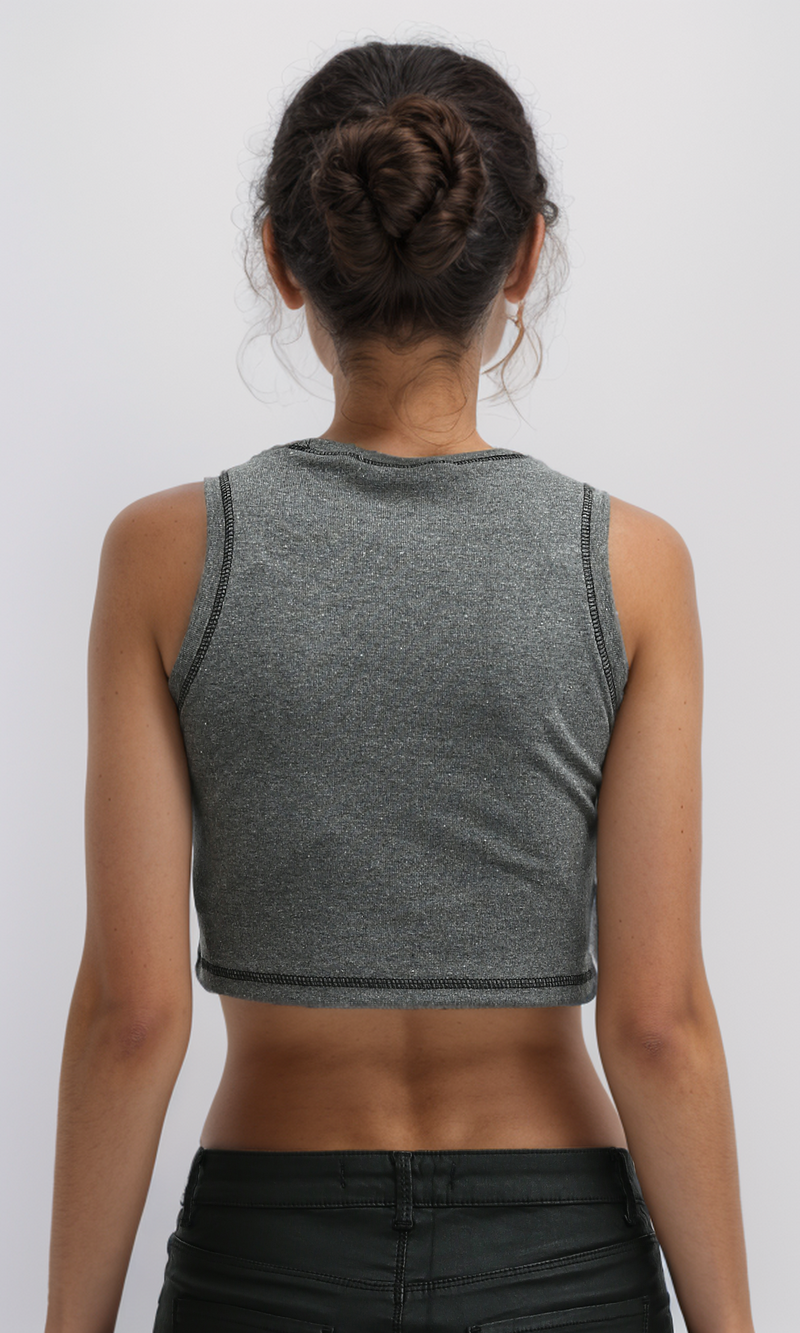 O192709 Heather Dark Grey Tank Top With Ribbed Heart