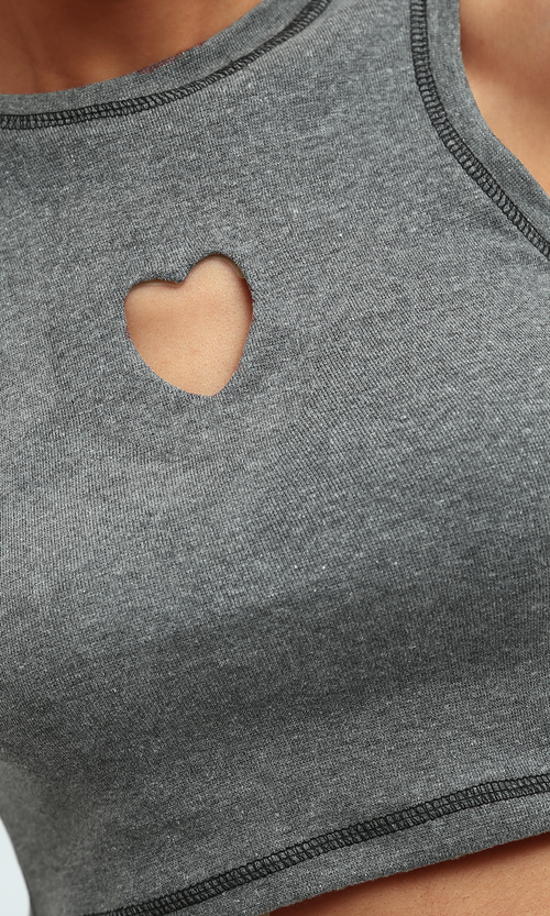 O192709 Heather Dark Grey Tank Top With Ribbed Heart