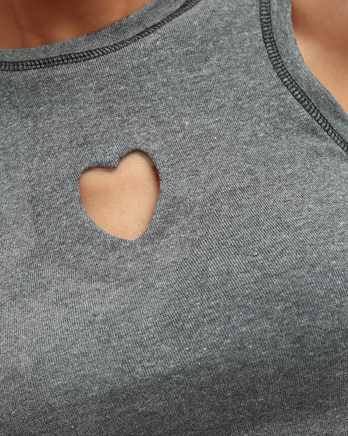 Heather Grey Heart Cut-Out Crop Tank Top - O192709