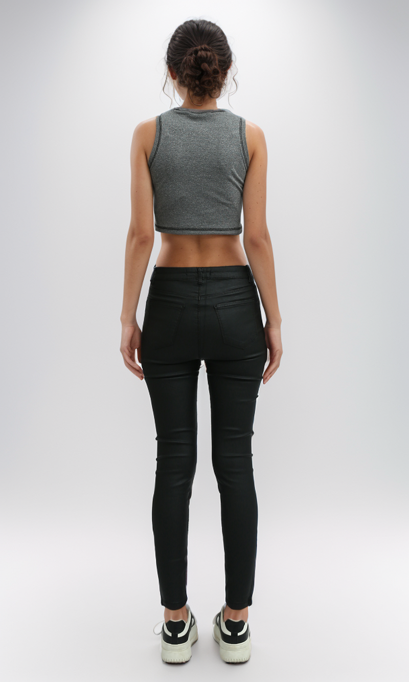 O192709 Heather Dark Grey Tank Top With Ribbed Heart