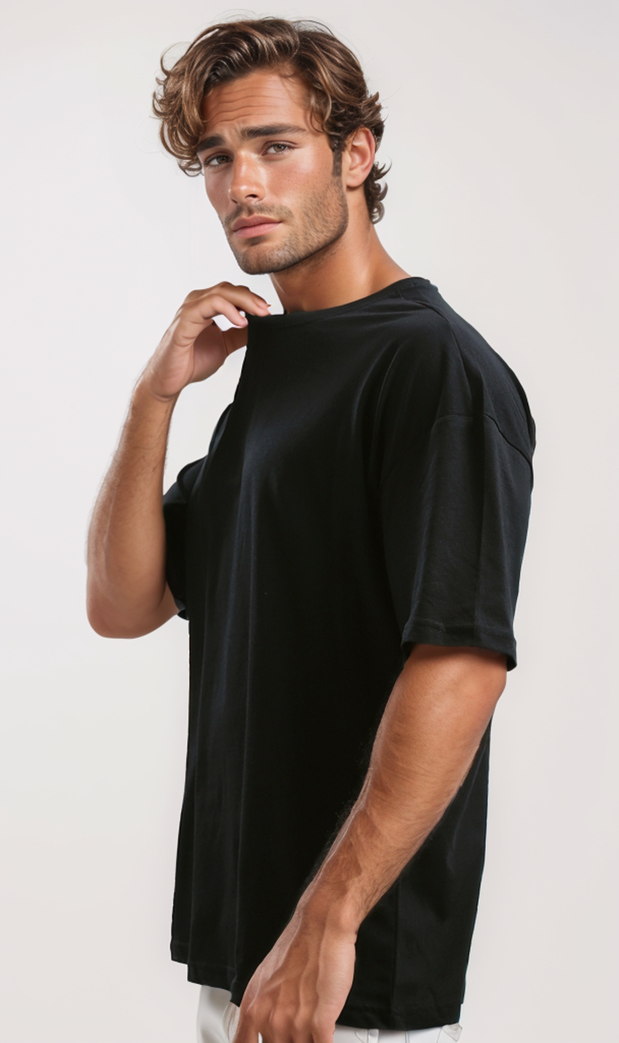 O192726 Slip On Cotton Tee With Elbow Sleeves - Black