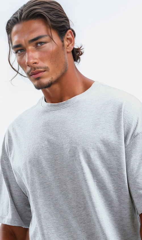 O192728 Elbow-Sleeves Heather Light Grey Tee