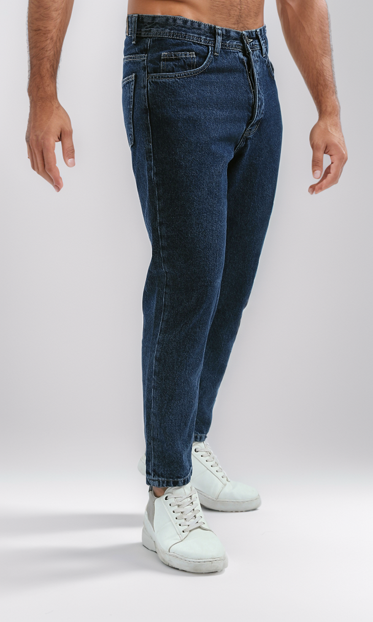 O192755 Straight Navy Jeans Blue Solid Patterned