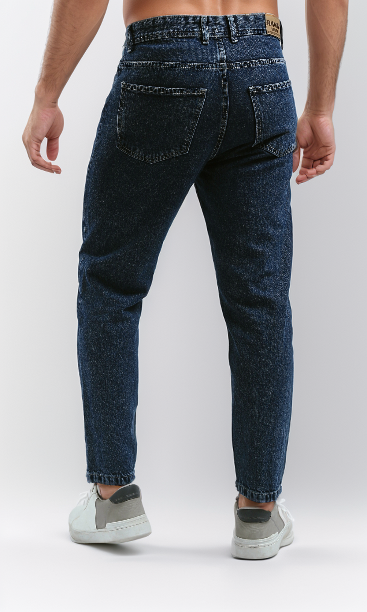 O192755 Straight Navy Jeans Blue Solid Patterned