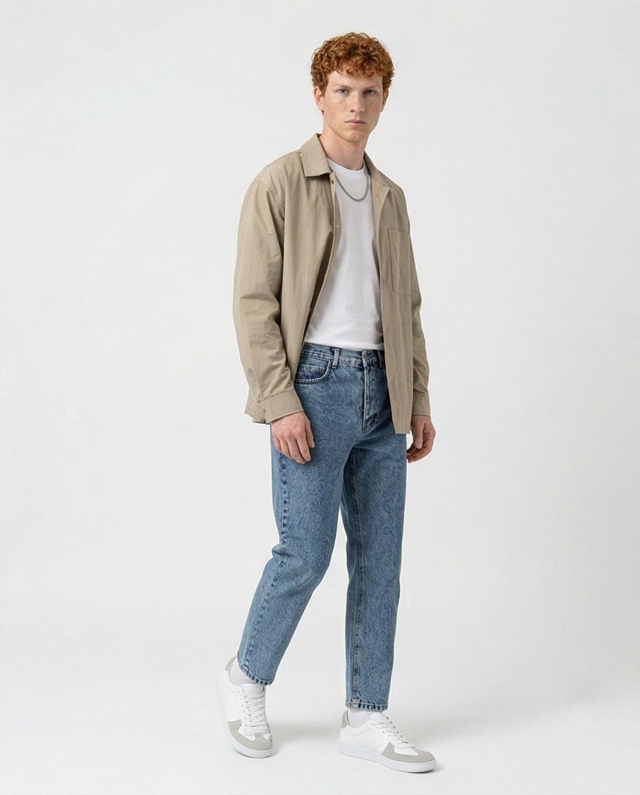 جينز رافين بقصة Tapered Slim مغسول بحمض - أزرق فاتح عتيق - O192756