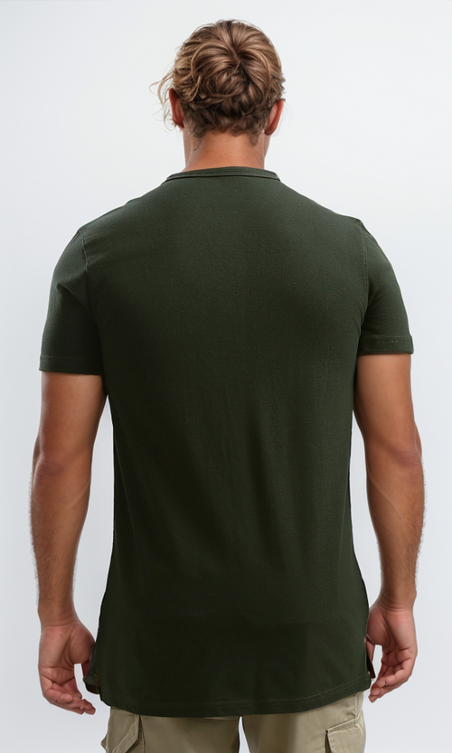 O192768 Cotton Olive Buttoned Summer Henley Shirt