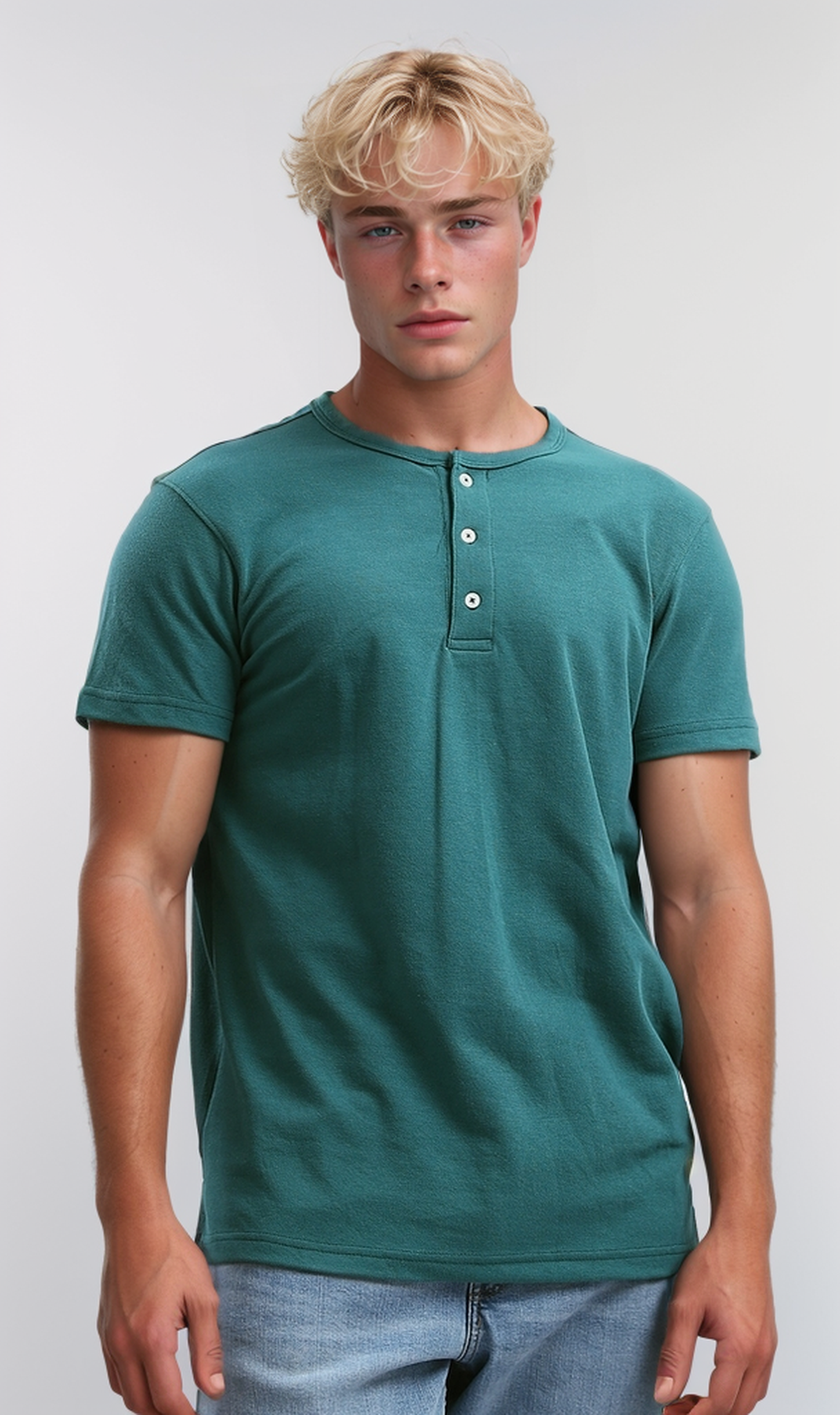 O192770 Buttoned Round Neck Henley Shirt -Mintgreen