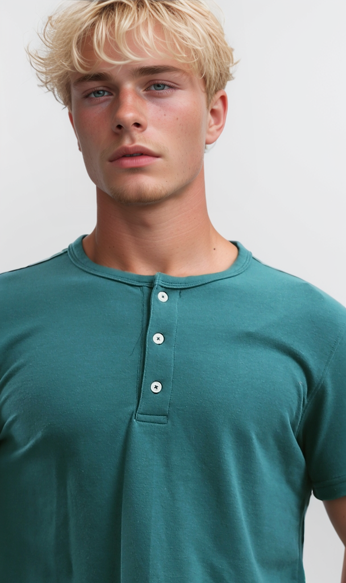 O192770 Buttoned Round Neck Henley Shirt -Mintgreen