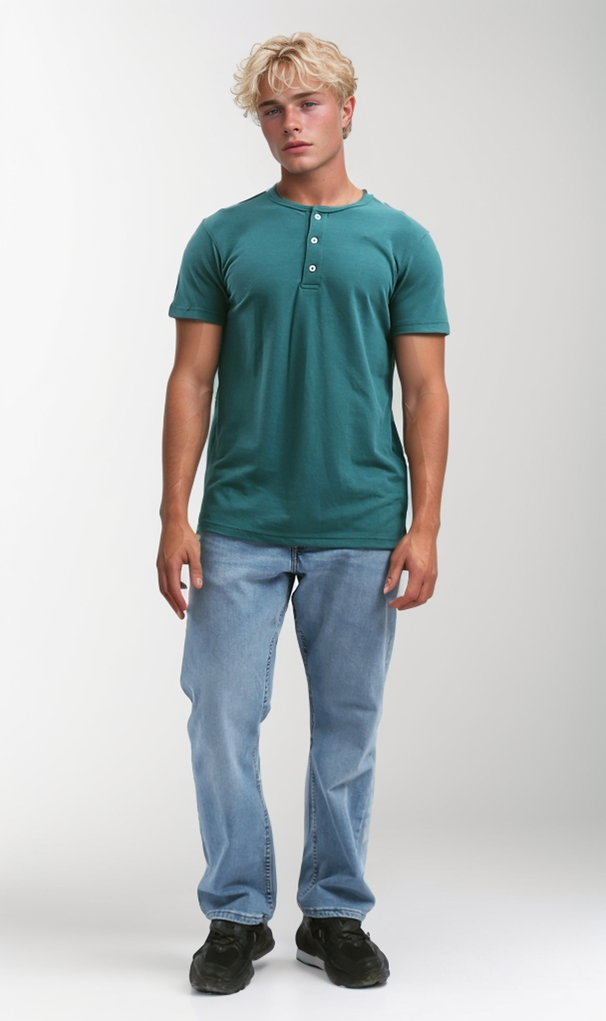 O192770 Buttoned Round Neck Henley Shirt -Mintgreen