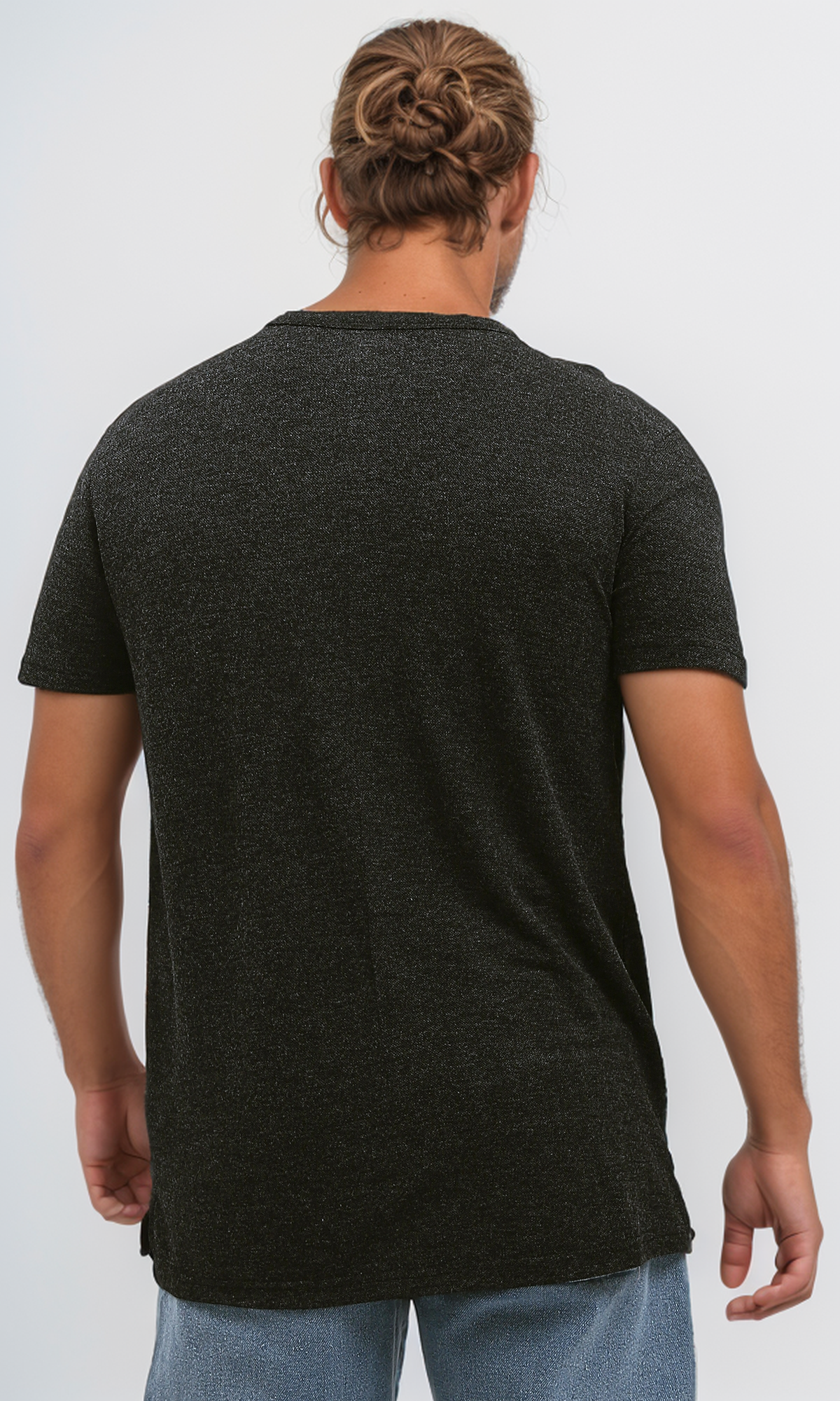 O192771 Heather Black Summer Cotton Henley Shirt