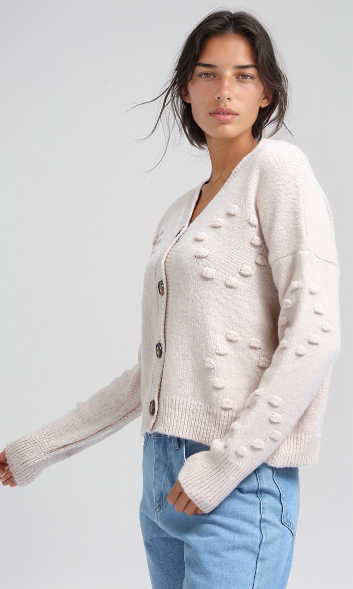 O192834 - Winter Short V-Neck Cardigan - Burgendy