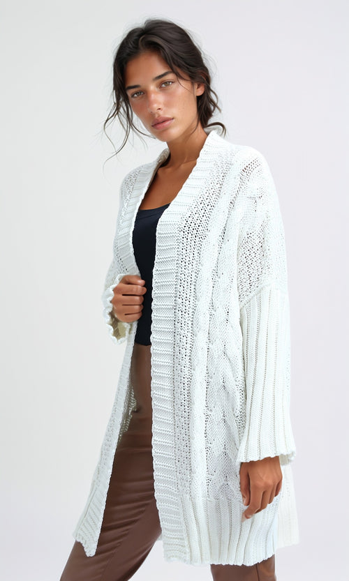 O192841 - Long Sleeves Winter Knitted Cardigan - White
