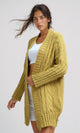 O192842 - Knitted Open Neckline Winter Cardigan - Mustard