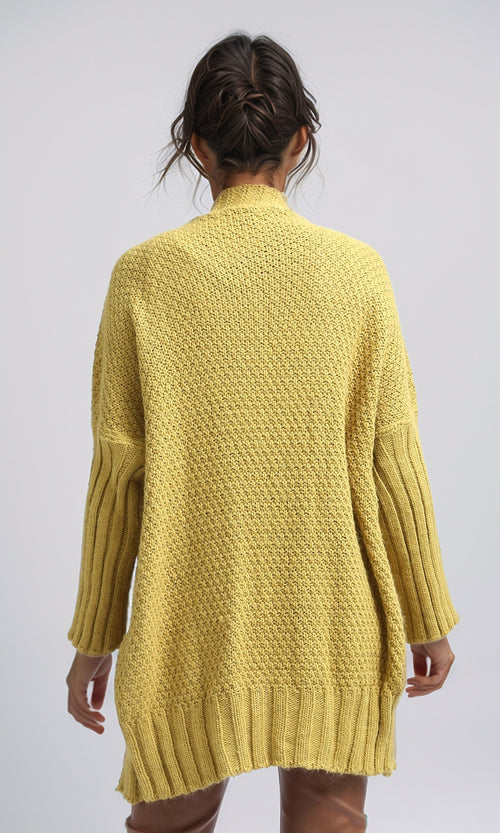 O192842 - Knitted Open Neckline Winter Cardigan - Mustard