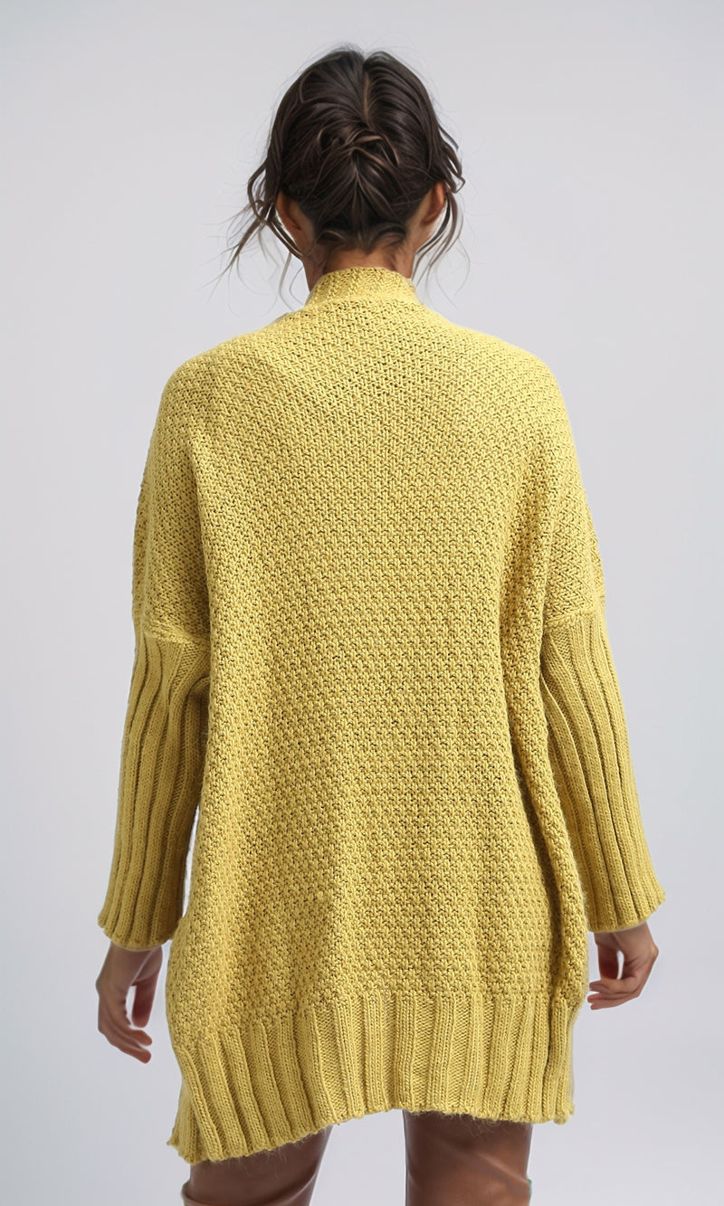 O192842 - Knitted Open Neckline Winter Cardigan - Mustard