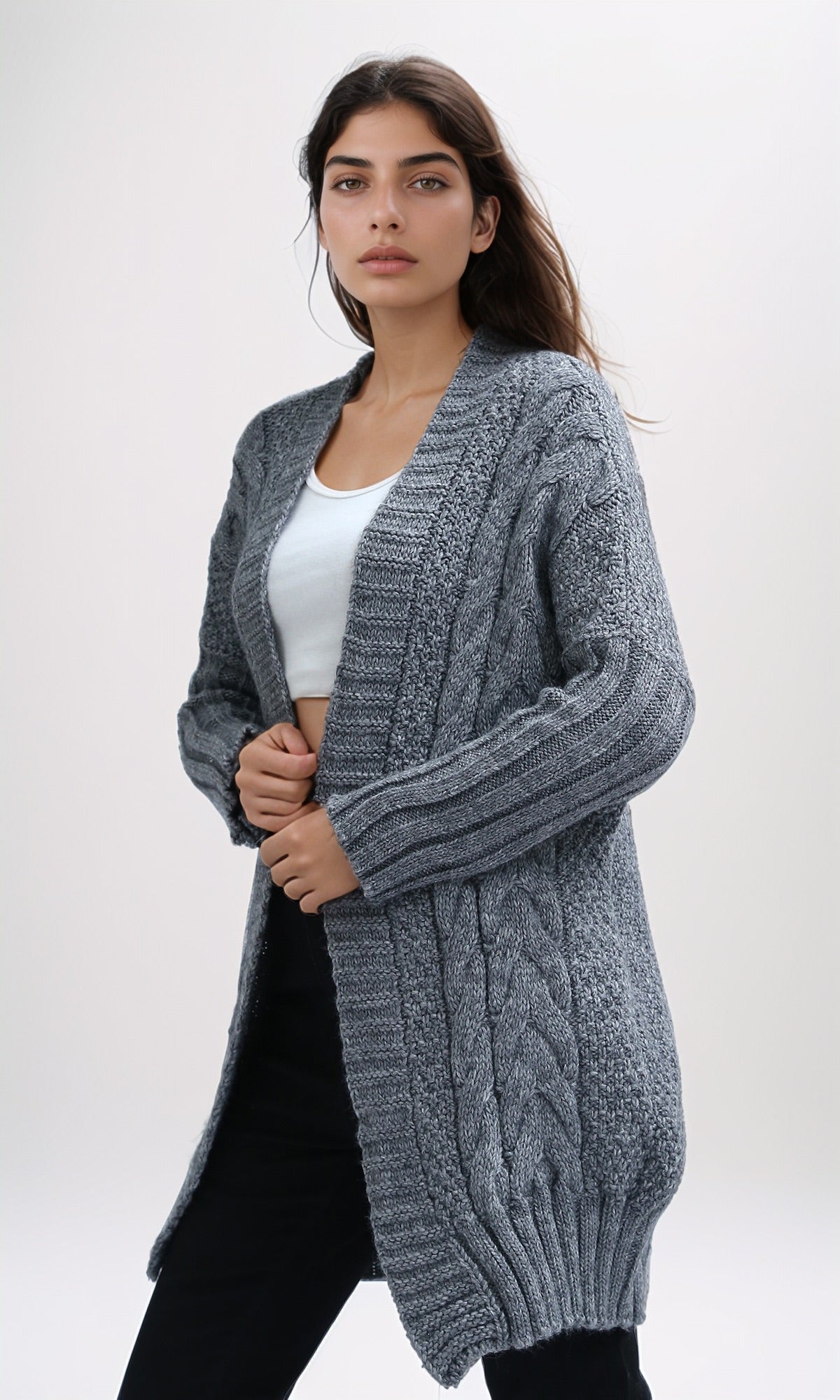 Heather Grey Oversized Long Jacquard Cardigan - O192843